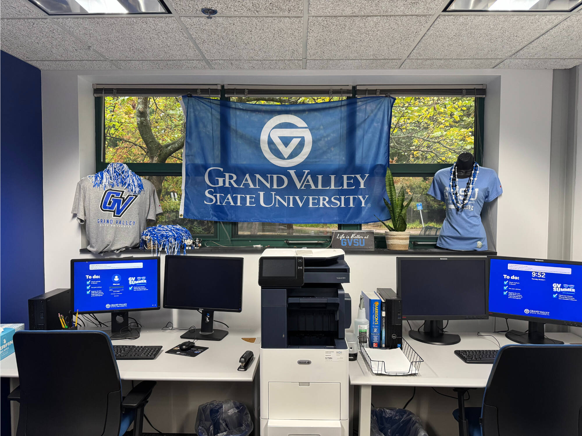 Traverse City Regional Center office with GVSU flag hanging